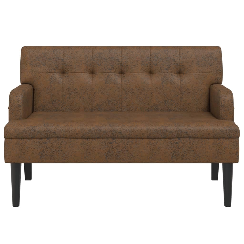 Sitzbank mit Rückenlehne Braun 112x65,5x75 cm Polsterbank in Wildleder-Optik, Elegante Küchenbank mit Armlehne, Flurbank mit Holzbeinen für Wohnzimmer und Büro