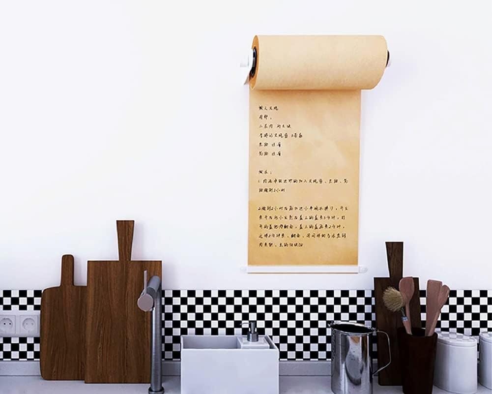 Petit distributeur et coupe-notes autocollantes - Rouleau de papier kraft à fixalantes - Rouleau de papier kraft à fixation murale pour salle à manger/chambre d'enfants/magasin/école (blanc)