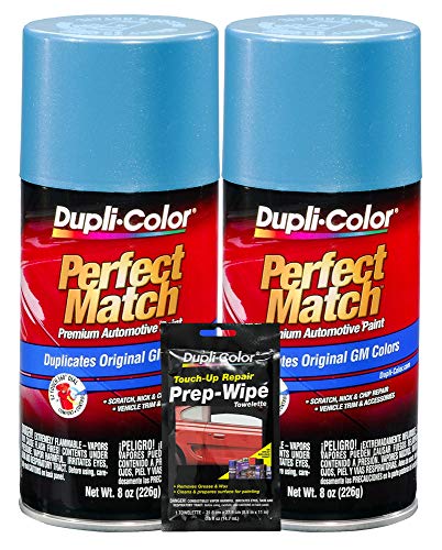 Dupli-Color Light Blue Metallic Exact-Match Automotive Paint for GM Vehicles - 8 oz, Bundles with Prep Wipe (3 Items)