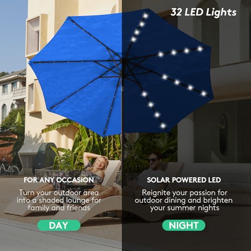 Image of JEAREY 9FT Outdoor Patio Umbrella with Solar Lights, LED Lighted Pool Umbrella with Tilt and Crank, Outdoor Table Umbrellas for Deck, Yard & Market (Royal Blue)