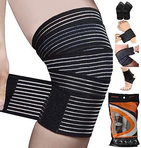 Image of TIMA Elastic Knee Compression Bandage Wraps - Knee Support Straps for Legs, Thighs, Hamstrings Ankle & Elbow Joints Reduce Swelling, Lymphatic Relief & Knee Replacement Surgery Elastic Bandage