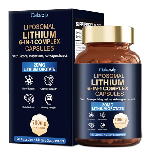 Liposomal Lithium Orotate 20MG Capsules - Complex Magnesium Glycinate Lions Mane Bacopa Phosphatidylserine & Ashwagandha for Mood & Immune Support Digestive System Support