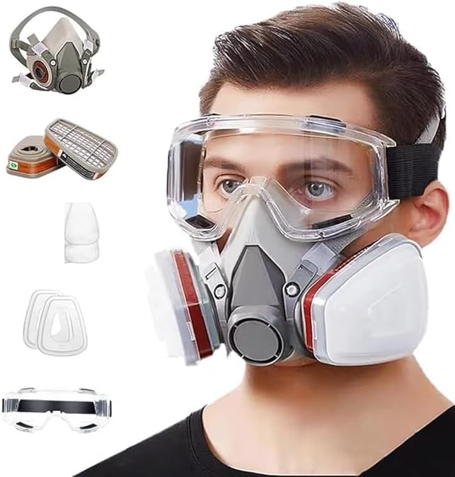 TORIOX Half Face Mask for Gas Spray Painting Protection 6200 Respirator with 6001 Filter Cartridges, 5N11 Filter Cotton & Filter Cover