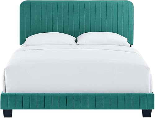Miniatura 35 de Modway Celine - Base de cama con plataforma de terciopelo capitoné de alto rendimiento, color gris claro Gris,claro,Esmeralda/Sólidos,Gris,Rosa