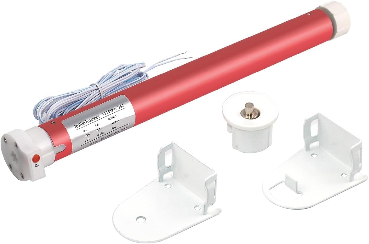 12V DC Motor for RV Electric Roller Shade, Switch Controlled, Quiet, Red, Sheer, 1-3/16" Tube, 7.7 lb Lift Capacity