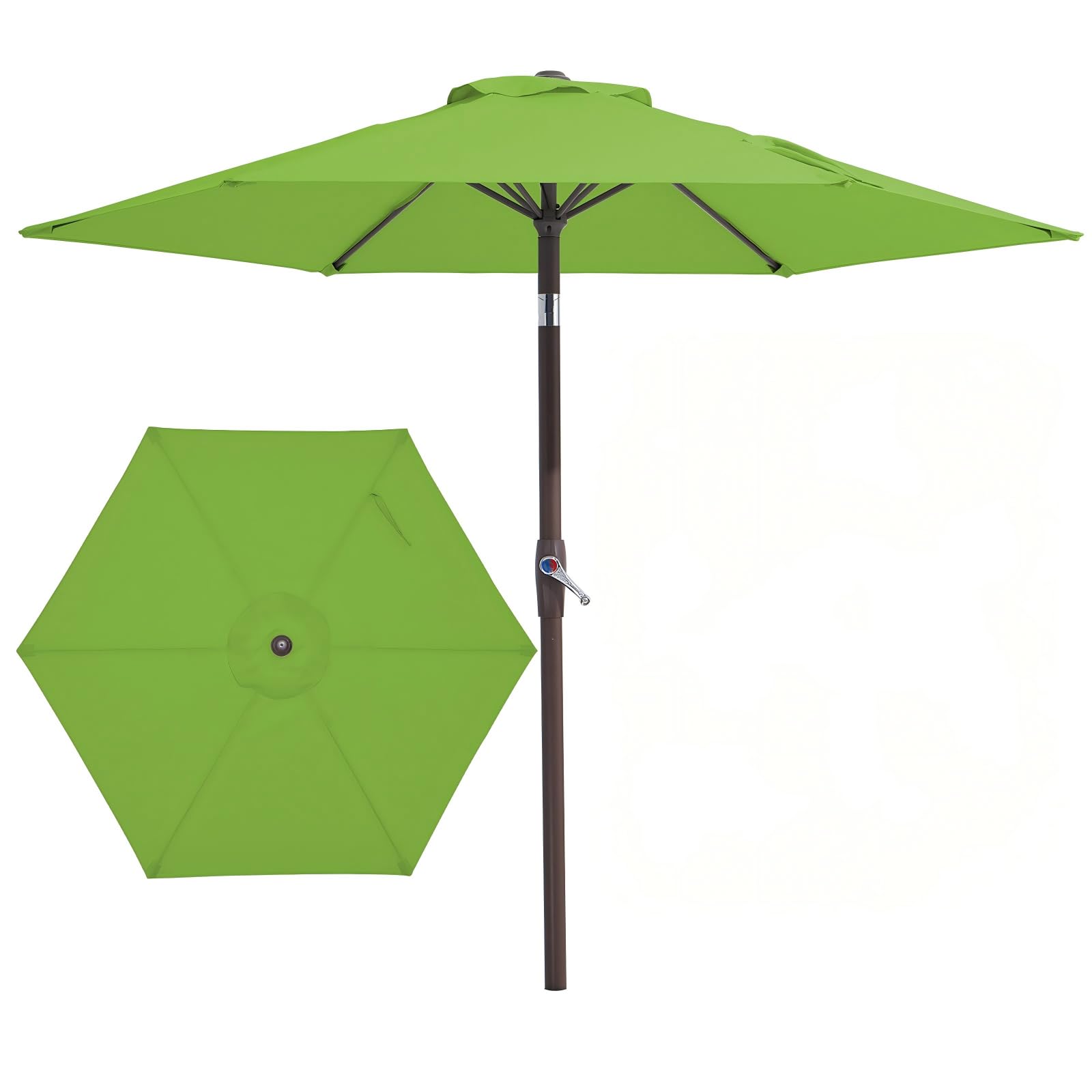 jearey 7.5ft patio umbrella market table umbrella with 6 sturdy ribs, push button tilt/crank outdoor umbrella for garden, deck, backyard, pool and beach,grass green