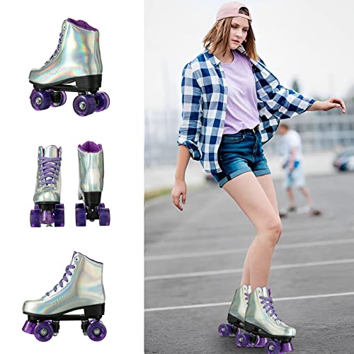 Xudrez Roller Skates For Women Men, Double-Row Roller Skates Women Four-Wheel Roller Skates Shiny Roller Skates For Men Girls Unisex (Women's 8 / Men's 6.5) #TOP1