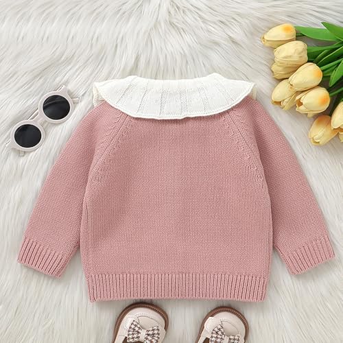 Baby Girls Cardigan Sweater Doll Collar 𝐅loral Embroidered Button Down Knit Sweaters Fall Winter Cute Clothes4