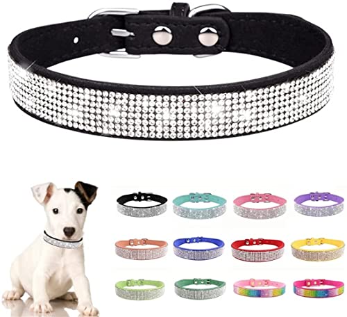 Hundehalsband mit Strasssteinen, niedlich, glitzernd, Leder, Katzenhalsband, Kristall, Diamanten, für kleine Haustiere, mittelgroß, Welpen, Kätzchen, Rosa, XS