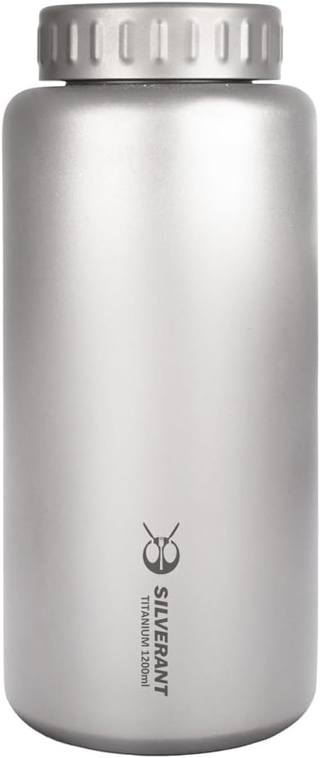 Titanium Ultralight 800ml/27 fl oz Leakproof Outdoor Camping Hiking Sports Water Bottle with Insulating Thermal Sleeve and Clip Loop Cap 1200ml Bottle- Wide Mouth