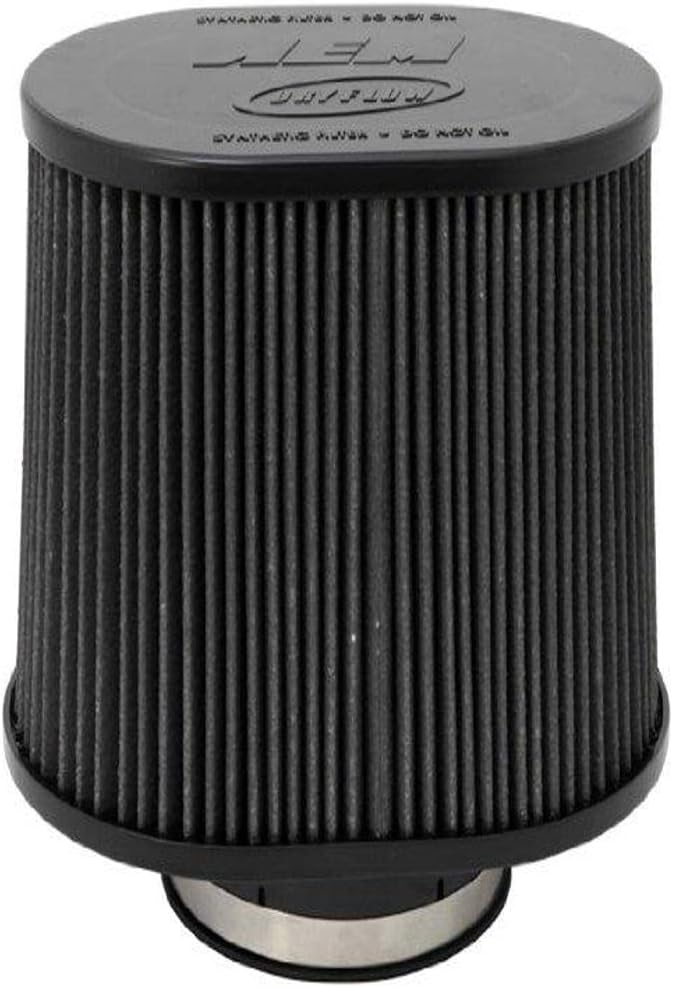 AEM 21-2277BF Universal DryFlow Clamp-On Air Filter: Oval Tapered; 5 in (127 mm) Flange ID; 7 in (178 mm) Height; 10.5 in x 8 in (267 mm x 203 mm) Base; 9.5 in x 6.75 in (241 mm x171 mm) Top
