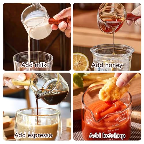 Espresso Cups with Handle, 75ml Double Spout Espresso Measuring Cup with Dual Scale, Espresso Shot Glass with V-Shaped Mouth, Clear Glass Milk Frothing Pitcher, Espresso Accessories - Image 5