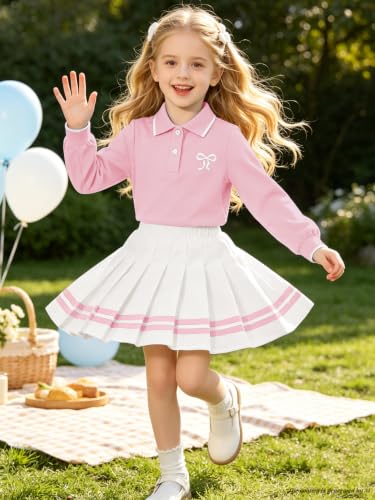 Image of Betusline Girls Skirt Set Long Sleeve Polo & Pleated Skirt, 4-14Y