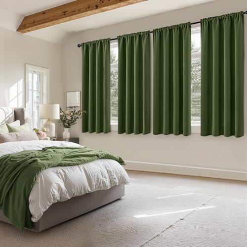 Image of MIULEE Olive Green Blackout Curtains 4 Panels Set 72 Inch Length Bedroom | Thermal Curtains for Summer Heat, Light Blocking Privacy Window Drapes, Top&Bottom Rod Pocket