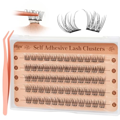 Higu clace Self Adhesive Eyelashes Natural Lash Clusters Wispy Press on Lashes Pre Glue 10-12mm 120pcs C Curl DIY Eyelash clusters No Glue Needed(YY)