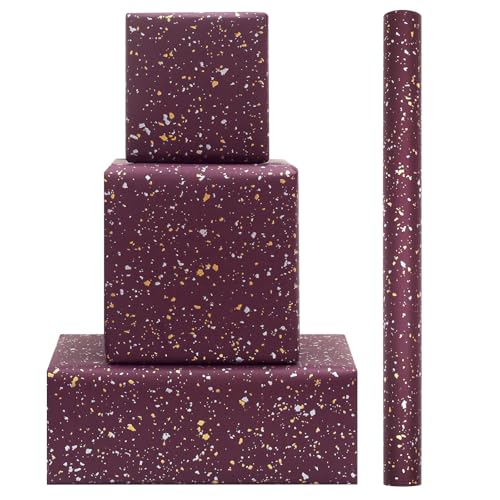 NEPOG Burgundy Red Wrapping Paper Gold and Silver Irregular Foil Dots Solid Wine Red Gift Wrapping Paper - 1 Mini Roll 17 X 10 ft Per roll for Birthday Wedding