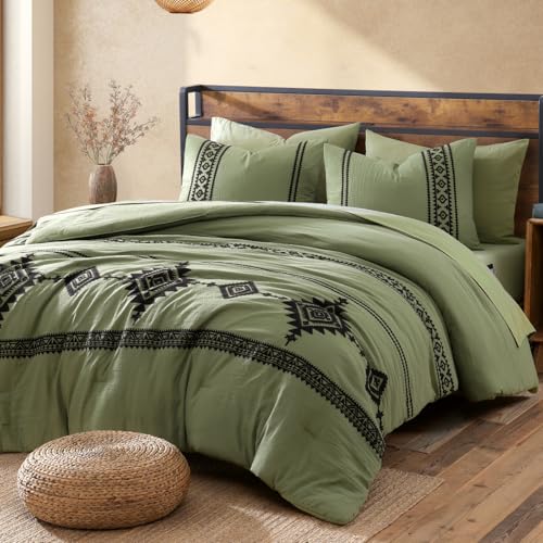 MaiRêve Embroidery Queen Size Comforter Sets, Light Olive Green Western