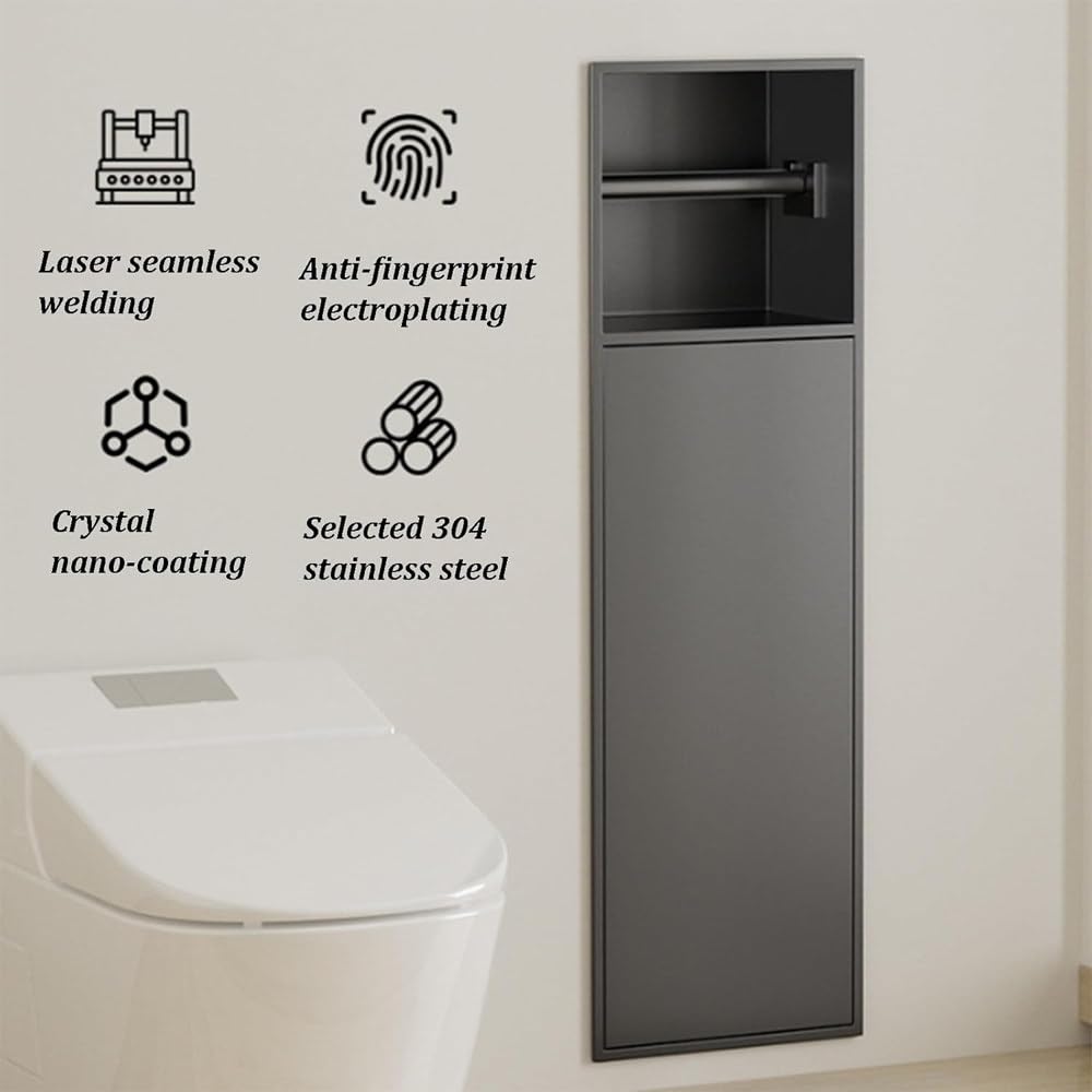 Armario empotrado para papel higiénico, almacenamiento de acero inoxidable de 3 niveles, dispensador de ducha de baño y estante para ahorrar espacio