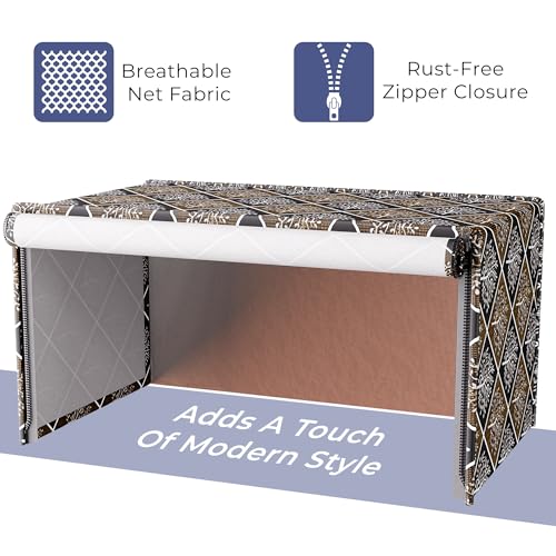 Image of Kuber Industries 25 Ltr PVC Microwave Oven Cover for Kitchen | Microwave /Oven /Otg Cover - Protects from Spills, Stains & Scratches | New Tree Print - Black & Brown