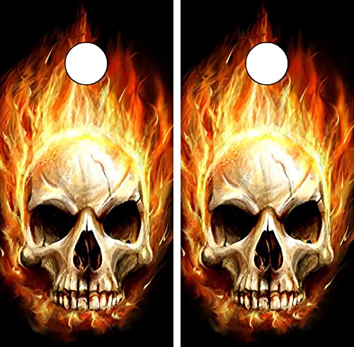 GRAPHIX EXPRESS C29 Flaming Skull Cornhole Board WRAP Wraps Laminated Board Boards Decal Set Decals Vinyl Sticker Stickers Bean Bag Game Vinyl Graphic Tint Image