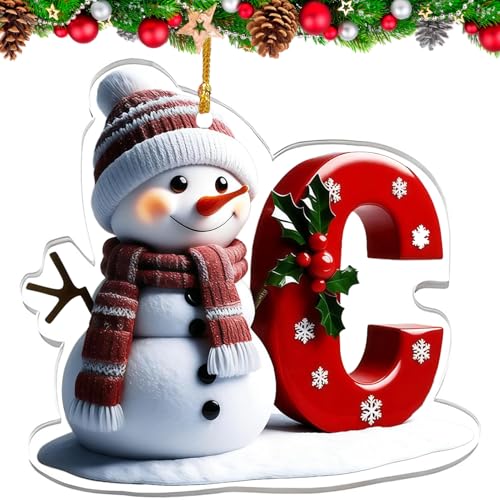 Yanlisenti Snowman Letter Ornaments for Christmas Tree Decoration, Cute A-Z Alphabet Personalized Christmas Ornaments, Fun Xmas Tree Decorations, Holiday DIY Small Decorative Hanging Ornament (Red C)