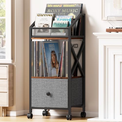 Portin Rolling Vinyl Record Storage Cart, 3 Tier LP Organizer Rack - image 1