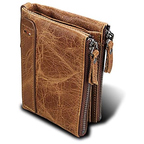 Emoly Men's Wallet, RFID Blocking Minimalist Vintage Cowhide Leather Wallet with Zipper Pocket for Men (Brown) Cover
