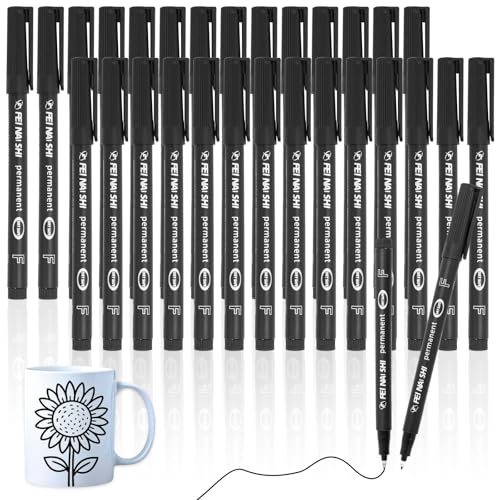 Kunoli 30 Stück Permanent Marker Stifte wasserfest wischfest 0 6 mm feine Spitze Für Karton Glas Kunststoff Holz und Metall Ideal für Kunst Handwerk