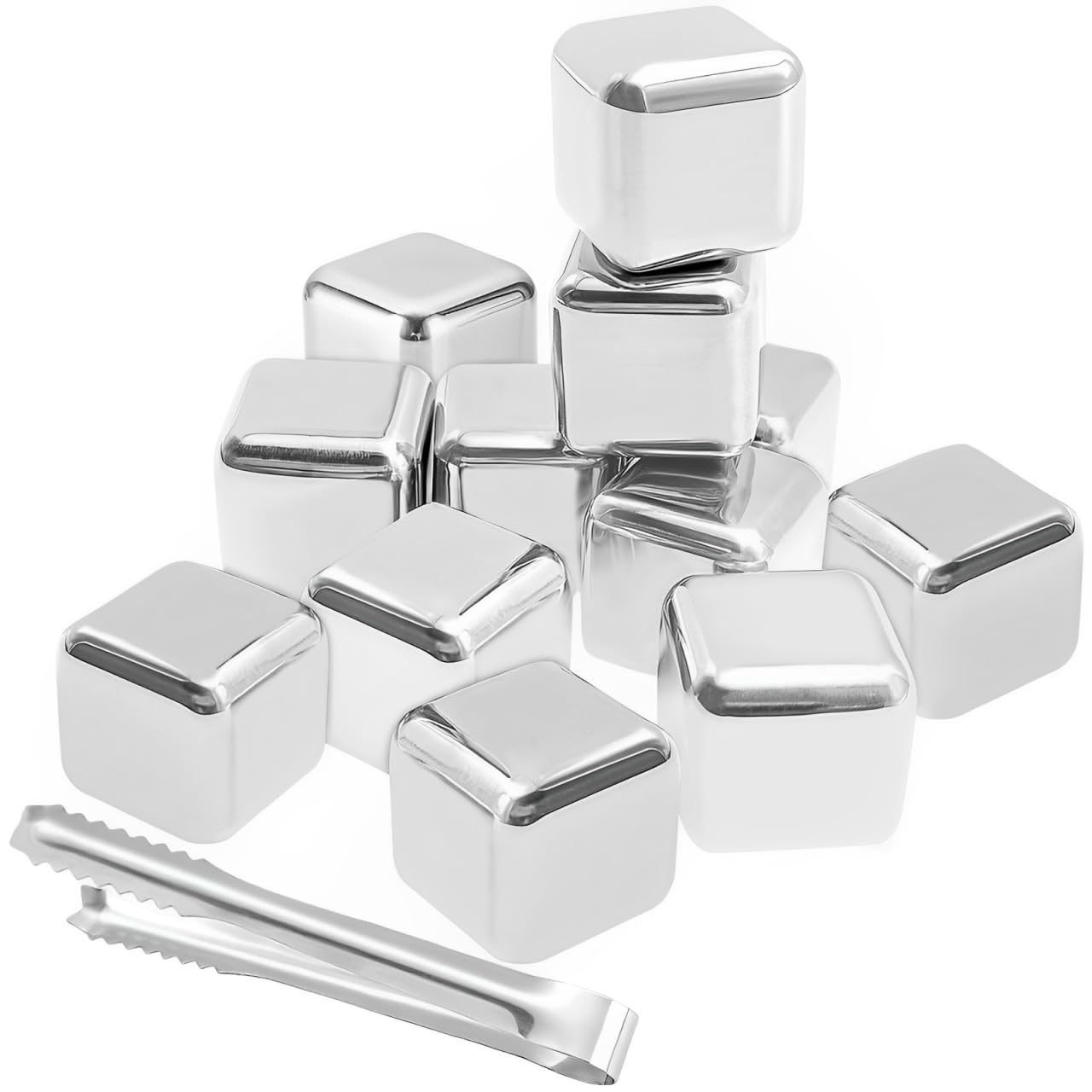 Xpieoyrm Glaçons congelés en acier inoxydable, Lot de 12 Glacon Reutilisable avec clip, glaçons acier inoxydable 304 de qualité alimentaire, Metal Whiskey Stones, pour Cocktails,Amateurs de Whisky