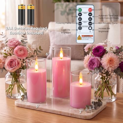 Image of Raycare Battery Operated Flameless Pillar Candles with Remote Timer, Pink