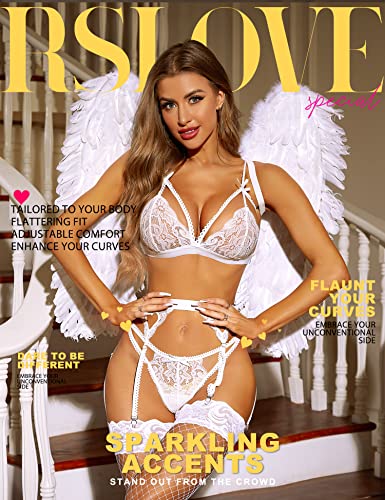 Rslove Women Lace Lingerie Set With Garter Belts Strap Babydoll Bodysuit Plus Size Lingerie For Women White S #TOP1