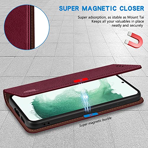 Image of ZZXX for Samsung Galaxy S22 Plus Wallet Case with [RFID Blocking] Card Slot Stand Strong Magnetic Leather Flip Fold Protective Phone Case for Samsung Galaxy S22 Plus Case Wallet(Wine Red-6.6 inch)