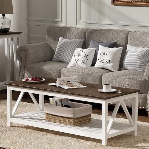 ChooChoo Farmhouse Coffee Table, Rustic Vintage Living Room Table with
