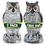 TRAYDER 2 Pack Fake Owl Decoys Large, 10.7" Outdoor Decorations Anti Bird Repellent Owls for Garden Deterrent, Scarecrow Horned Owl Statue Decoy to Scare Birds Away, Suit Backyard, Patio Decor