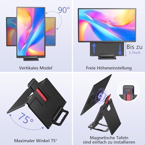 23,8'' Portable Monitor, 100Hz Tragbarer Monitor mit Kickstand, Laptop Monitor Erweiterung mit Lautsprechern, Großer Gaming Monitor IPS Display für Laptop/PC/Mac- VESA USB-C & HDMI Anschluss 4
