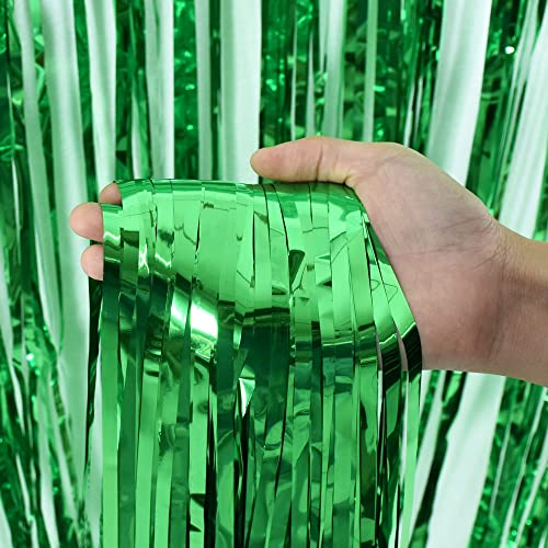 Image of TONIFUL 2Pcs Green Metallic Tinsel Foil Fringe Curtains,Black Photo Booth Backdrop Streamer Curtain Photo Booth Props for Bachelorette Party,Birthday,Graduation,Christmas Decor(6.6ft x 9.9ft)