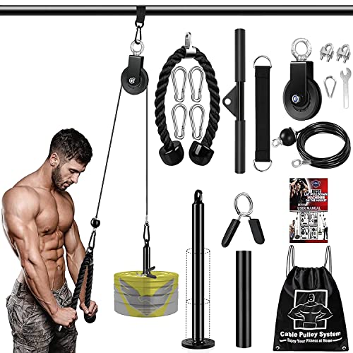 フィットネスLATプルダウンおよびリフトプーリーシステム ケーブル付きジムプルダウンマシントライセップスエクステンション 用アタッチメントワークアウトバイセップスカールバック前腕ショルダ (2.5mケーブル+5cm穴アダプター)