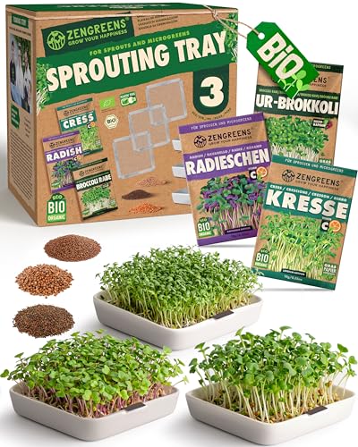 ZenGreens - Bio Sprossen Anzuchtschale 3er Set - Kressesieb