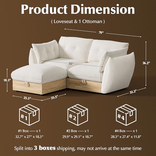Image of 72.5 inch L Shaped Sofa Modular Sectional Cloud Couch with Storage, Modular Deep Seat Couch Oversized Sofa with Ottoman, Armrest Pillow, Easy Assembly for Living Room, Apartment, Office, Ivory