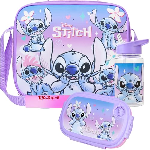Get Trend - Get Trend Disney Stitch Sac Isotherme Repas Boîte à Goûter Gourde Enfant 400ml Set de Déjeuner 3 Pièces Enfant Voyage Pique Nique (Multi Stitch) - -19%