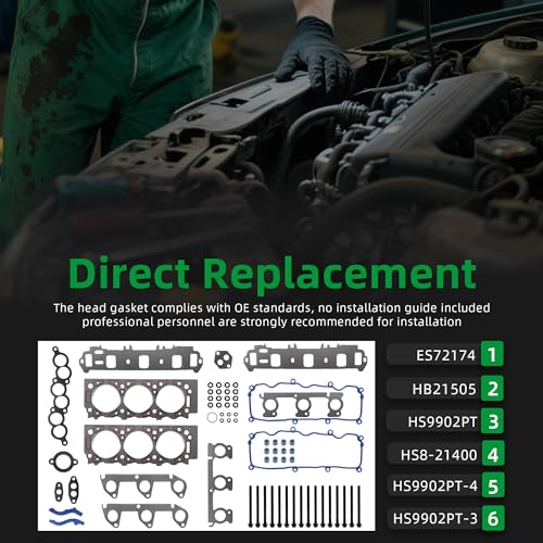 Image of Head Gasket with Bolts Set, 1998-2001 for Ford Ranger 3.0L, 1998-2001 for Mazda B3000 3.0L, #OE HS9902PT, HS9902PT-3, HS9902PT-4, ES72174, HS8-21400, HB21505(68pcs)