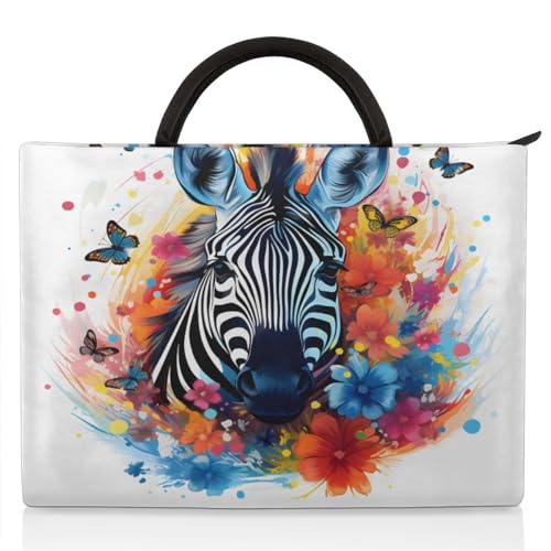 Watercolour Zebras Butterflies Laptop Sleeve with Handle Waterproof Computer Carrying Case