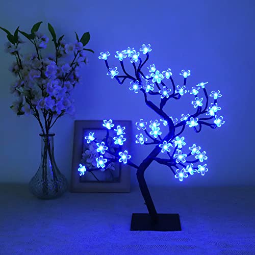 Fuchsun Led Cherry Blossom Tree Lamp 18 Inch Light Up Bonsai Tree Battery Usb Powered Artificial Flower Tree For Spring Indoor Wedding Party Decoration Birthday Gift (Blue) #TOP30