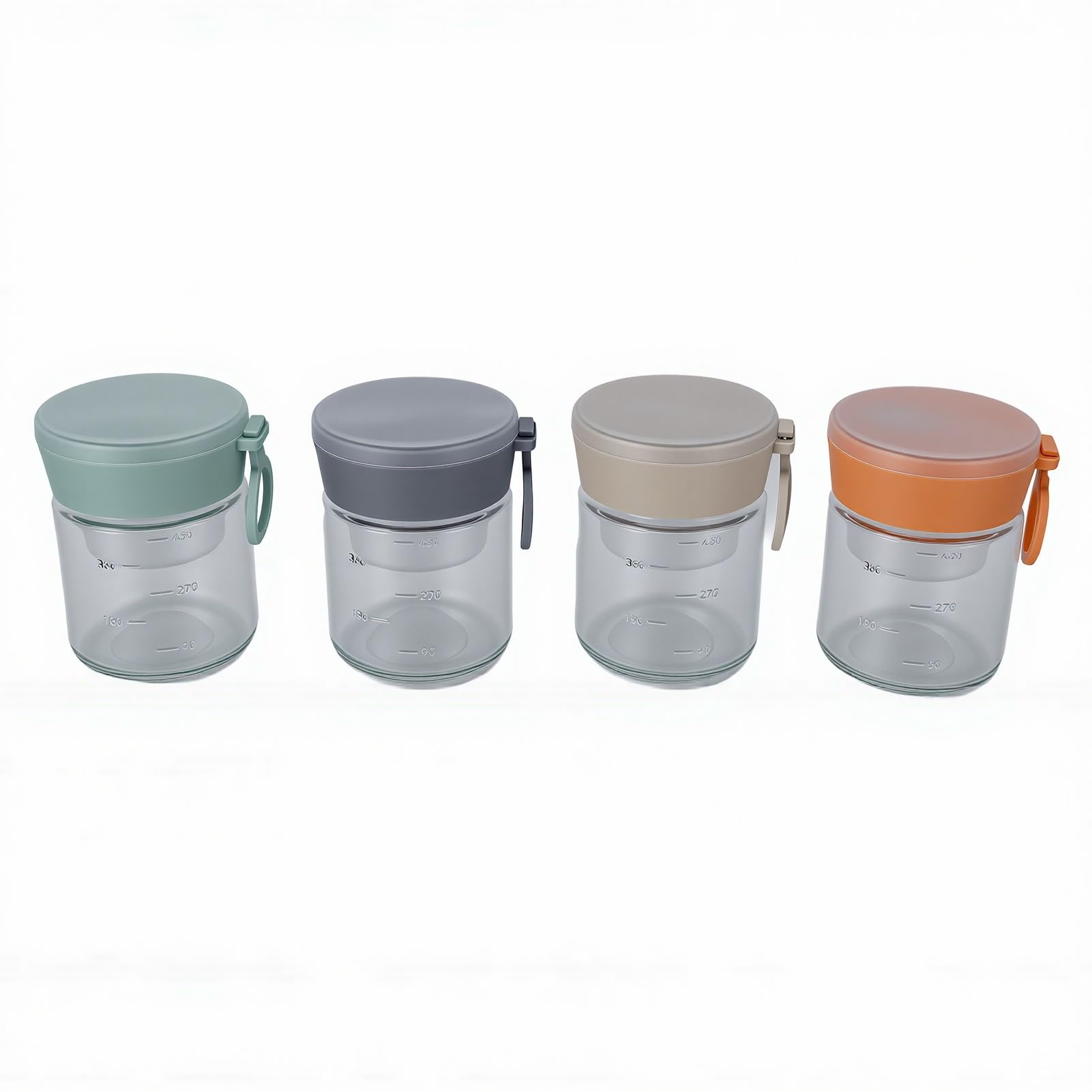 4er-Set Vorratsgläser mit Klapplöffeln und Unterteilten Kammern, Luftdichte Glasbehälter für Joghurt, Salat, Snacks und (16oz/480ml)