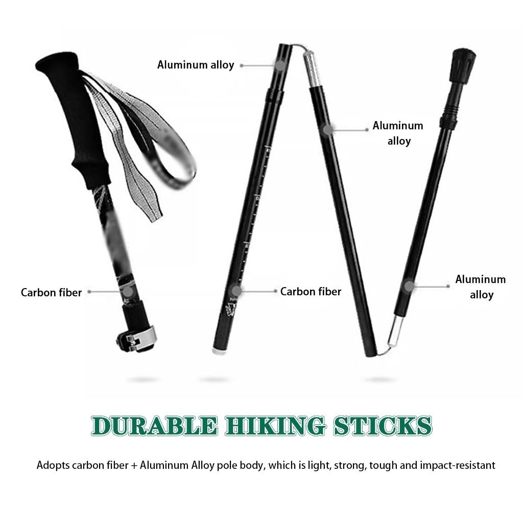 Bastoncini da Trekking Pieghevoli E Portatili, Bastoncini da Nordic Walking Ultraleggeri, Telescopici, con Chiusura Rapida, per Il Campeggio(Black Color)