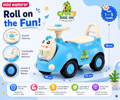 Image of MiniExplorer Crocsy Wiggle Car for Kids Age 1-5 Years, Twisting Swing Magic Car with Silent Wheels, Anti-Rollover Ride On Toy for Boys & Girls, Shockproof Yoyo Car - Blue