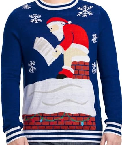 Tipsy Elves Erkekler için Eğlenceli Klasik Çirkin Noel Kazakları Kış Desenleri ve Eğlenceli Durumlar, Kaka Noel Baba (Mavi), S - Görsel 3