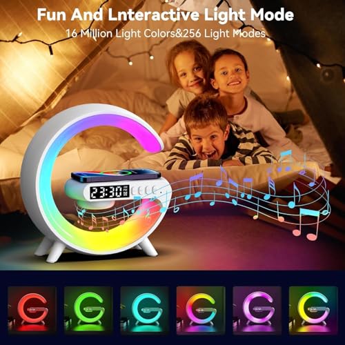 Image of Drumstone〚15 Years Warranty〛Smart LED Bedside Lamp with Bluetooth Speaker, Touch-Control, Wireless Phone Charger, Alarm Clock & RGB Night Light