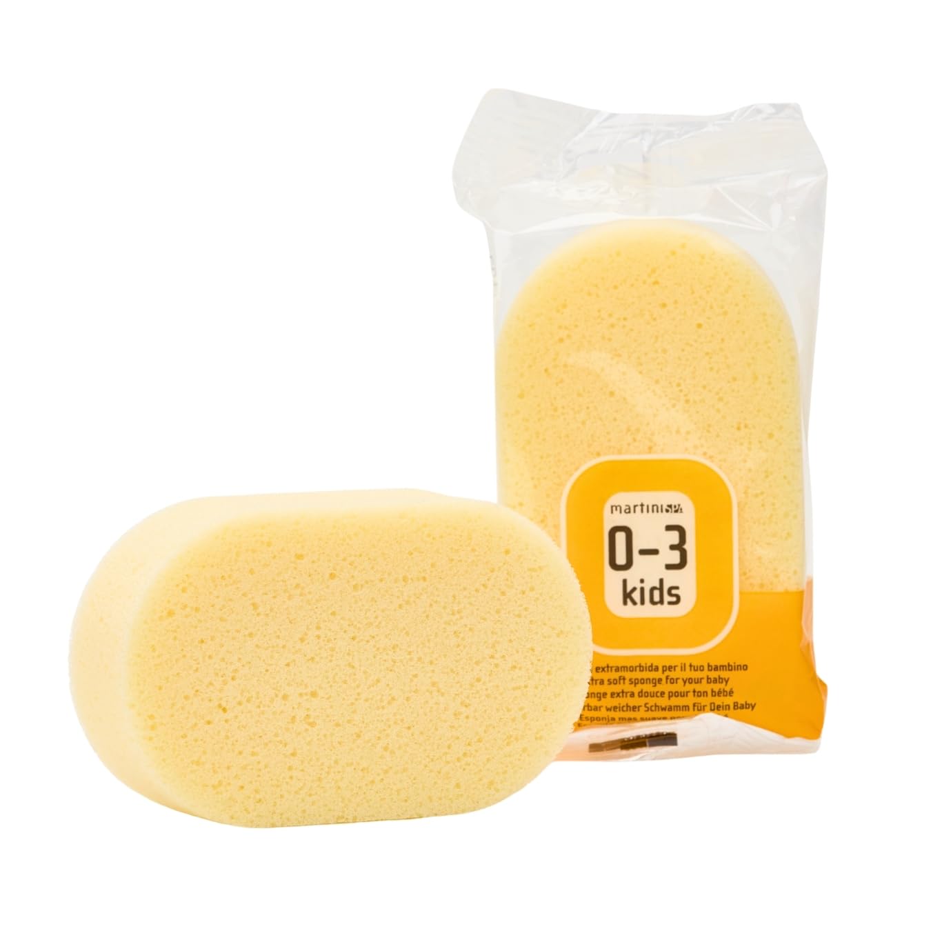 Martini SPA - Enfants - Éponge pour bébé en polyuréthane extra doux, beige, 14 x 8,5 x 3,5 cm, 29 g, 1 unité - Fabriqué en Italie