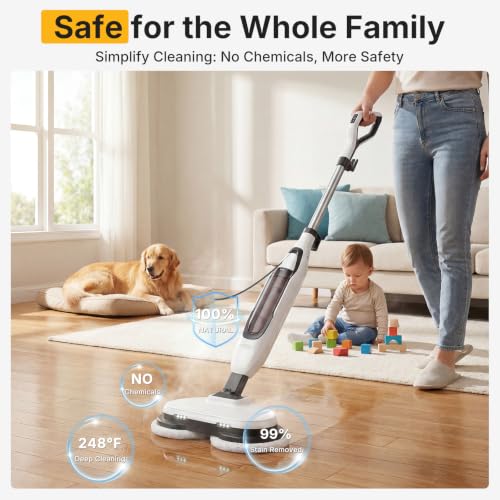 Image of NEWBULIG Scrubbing Steam Mop, Spin Steam Mops for Floor Cleaning with LED